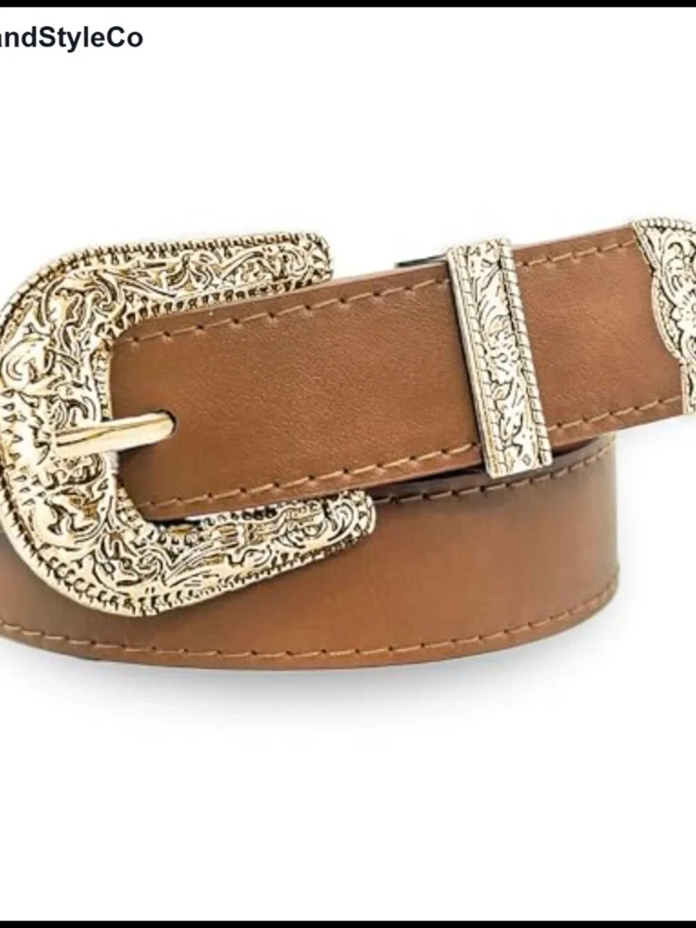 Western Cowgirl Belt, Engraved Buckle PU Leather, 1.2